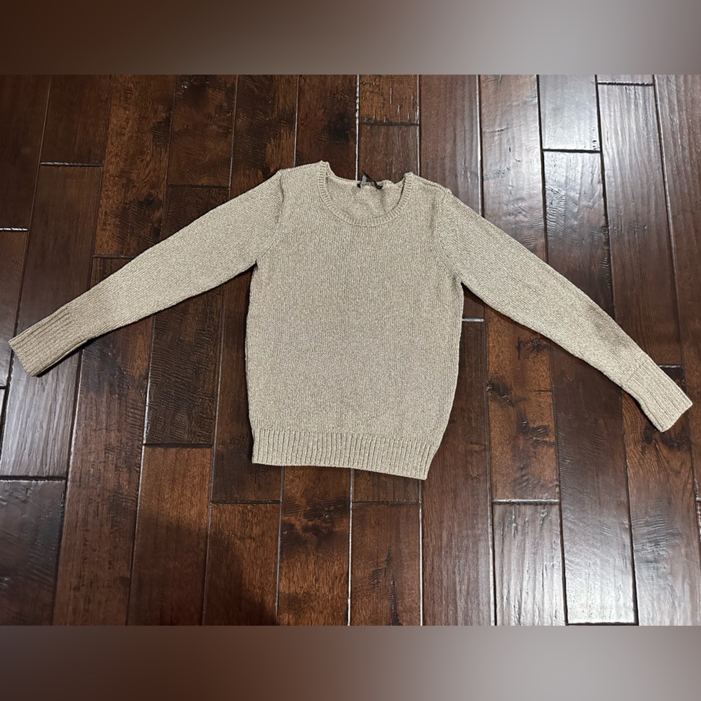 White House Black Market Gold Metallic Crew Neck Sweater